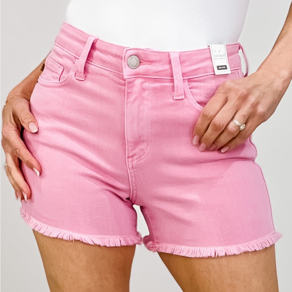 Judy Blue High Rise Stretch Pink Frayed Hem Denim Shorts Sz 2XL 18-20